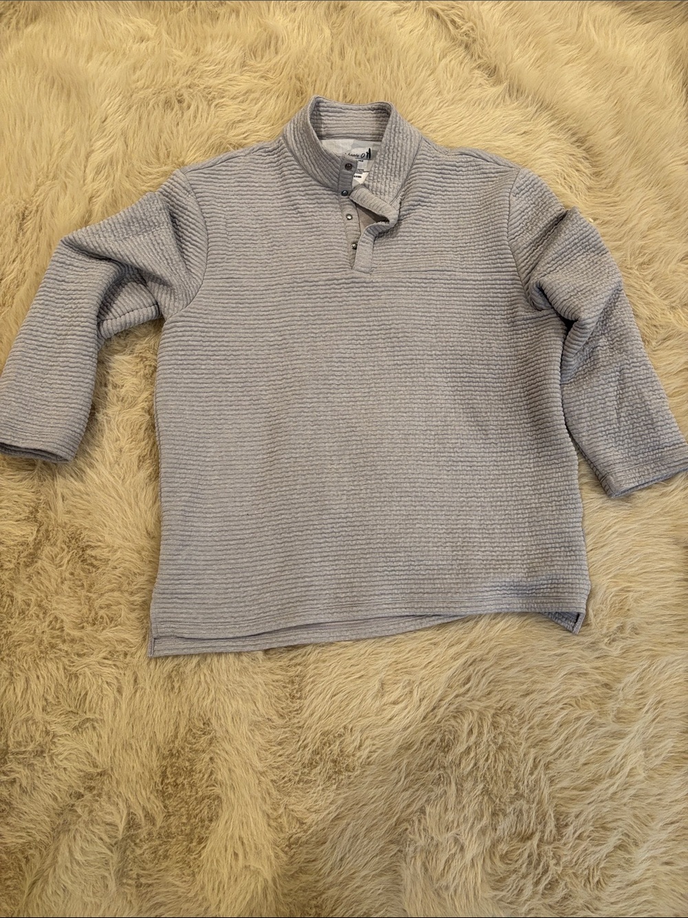johnnie-O Light  Ribbed Zip-Front Knit Pullover in “seal” color